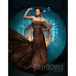 Tony Bowls Taffeta Fit & Flare Dress with Ruffle 111726 Brown